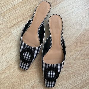 Zara B&W Gingham Square Toe Kitten Heel Slides
